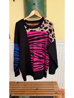 Torrid Animal Print Colorblock Sweater Womens 2 Pink Leopard & Zebra Knit Pullov